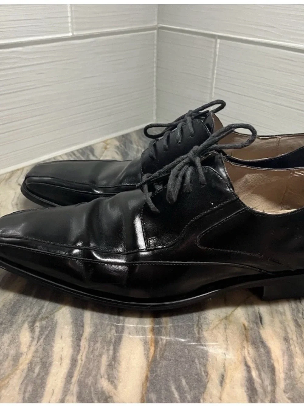 Stacy Adams Mens Black Leather Dress Shoes Lace Up Oxfords Square Toe Size 10 M
